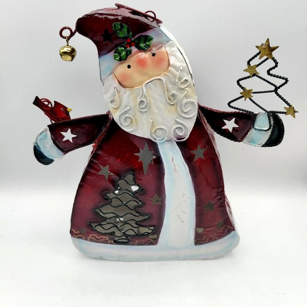 Santa Claus Figure Christmas Candle Holder Metal Tea Light Kohl's 10" Robin Tree